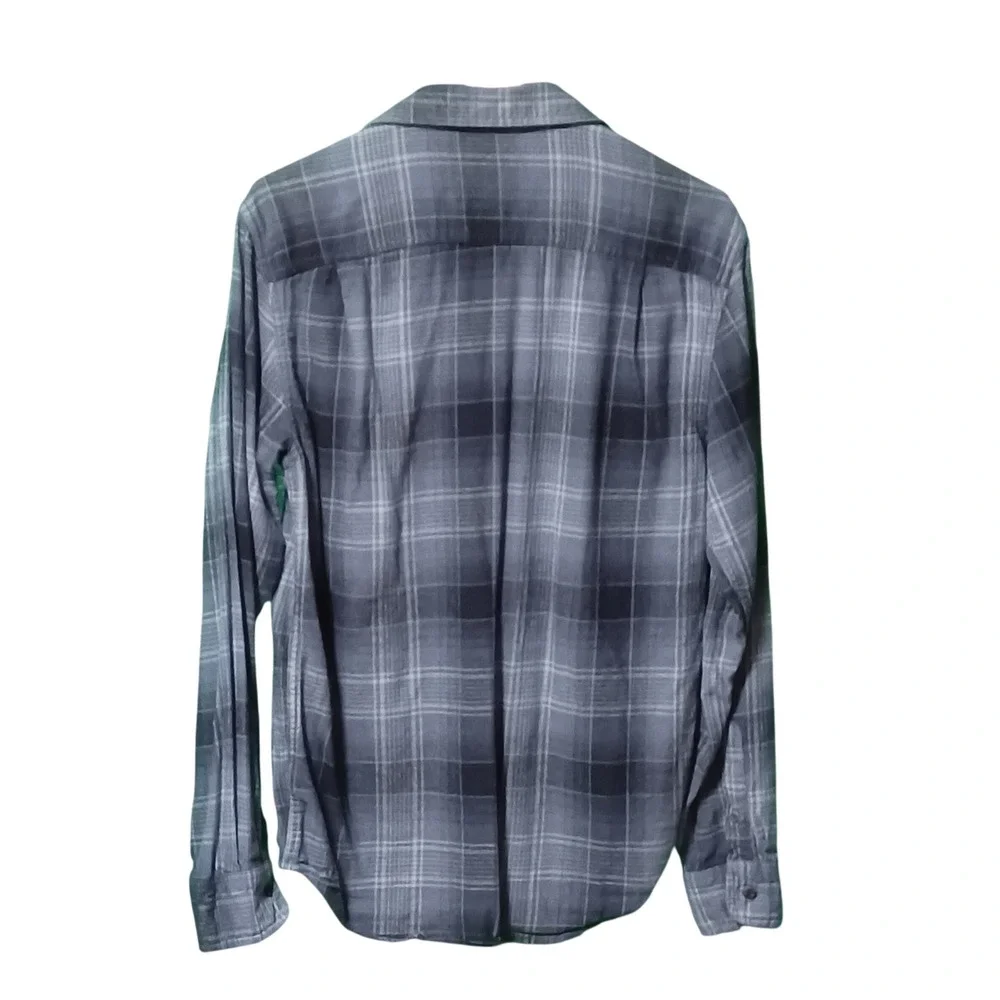 George Mens Plaid Button Down Shirt Blue Grey Long Sleeve S 34-36 GE32100029